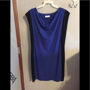 Calvin Klein blue & black cowl neck sheath dress